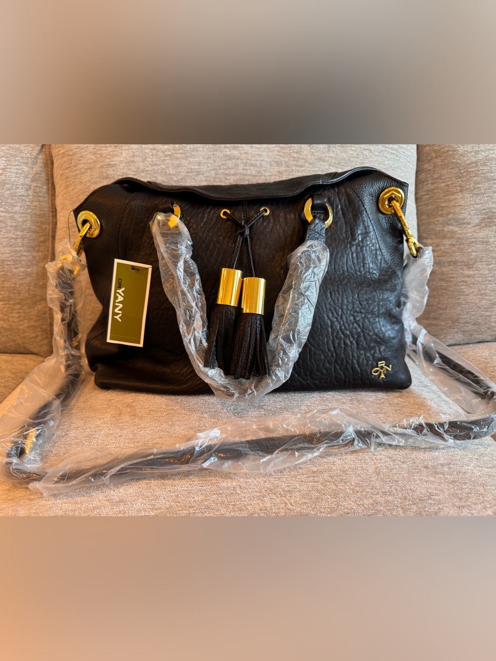 orYANY Kristen Black Lambskin Leather Tassel Satchel Bag - Gold Hardware NWT